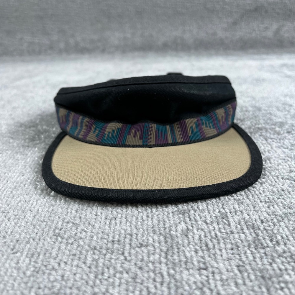 KAVU Synthetic Strapvisor Black Tan Patterned Webbing Visor Hat Made in USA OSFM